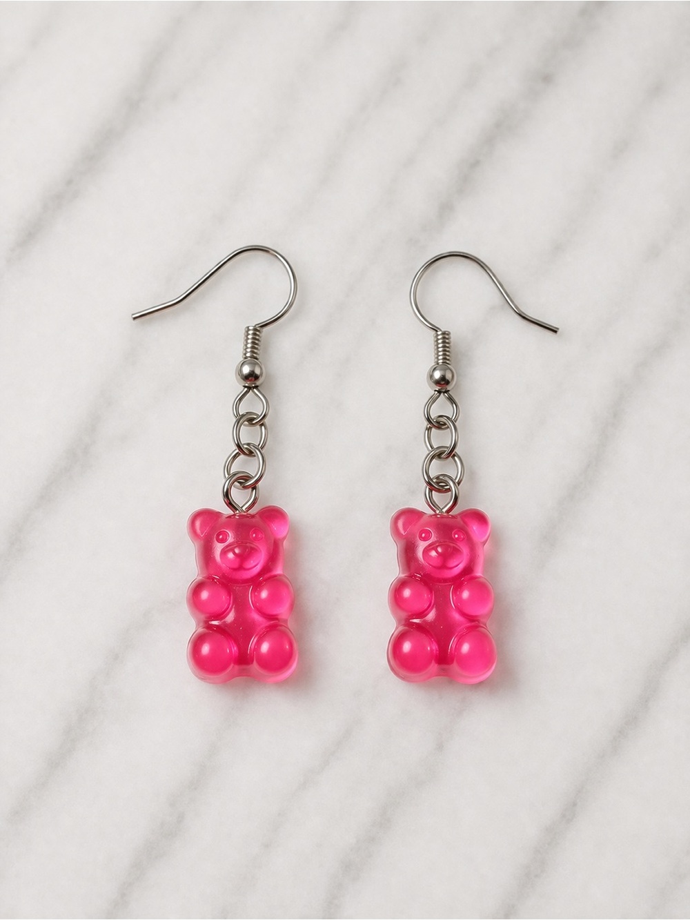 Hand Crafted Pink Gummy Bear Dangle Earrings